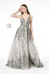Gls Jewel Embellished Lace Long Prom Dress In Gray