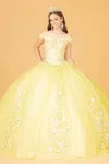 Gls Jewel Embellished Long Mesh Quincenera Dress In Yellow