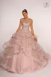Gls Jewel Embellished Long Multi Layered Quinceanera Dress In Neutral