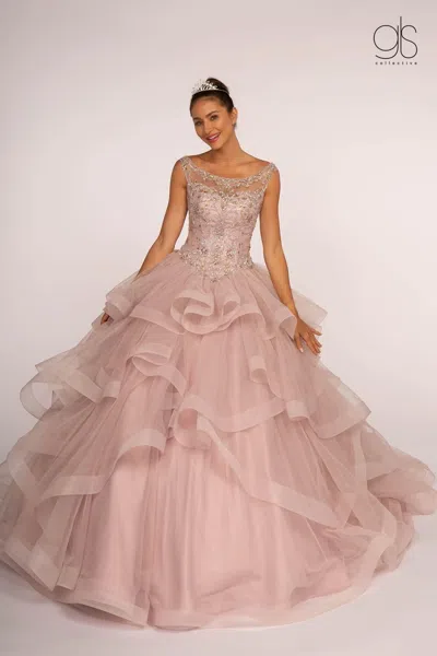 Gls Jewel Embellished Long Multi Layered Quinceanera Dress In Neutral