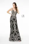 Gls Jeweled Waist Band Accented Glitter Mesh Long Prom Dress In Black