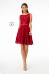Gls Lace Embellished Bodice Chiffon Short  Graduation Dress In Burgundy