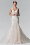 Gls Lace Embellished Long Mermaid Style Wedding Dress In Neutral