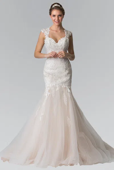 Gls Lace Embellished Long Mermaid Style Wedding Dress In Neutral