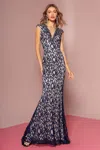 Gls Lace Long Open Back Prom Dress In Blue
