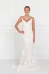 Gls Lace V-neck A-line Long Wedding Dress In Multi
