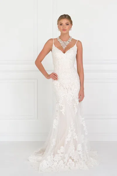 Gls Lace V-neck A-line Long Wedding Dress In Multi
