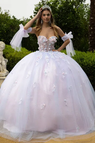 Gls Long 3d Ball Gown Glitter Quinceanera Dress In White