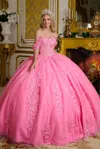 Gls Long Ball Gown 3d Floral Sequin Quinceanera Dress In Pink