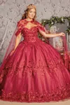 Gls Long Ball Gown Cape Quinceanera Dress In Pink