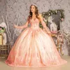 Gls Long Ball Gown Detachable Sleeves Quinceanera Dress In Pink