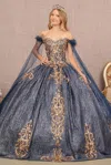 Gls Long Ball Gown Feather Sequin Quinceanera Dress In Blue