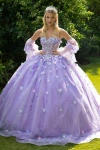 Gls Long Ball Gown Glitter Apllique Quinceanera Dress In Purple