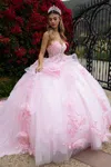 Gls Long Ball Gown Glitter Applique Quinceanera Dress In Pink
