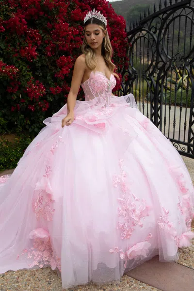 Gls Long Ball Gown Glitter Applique Quinceanera Dress In Pink