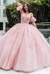 Gls Long Ball Gown Glitter Print Sweetheart Quinceanera Dress In Pink