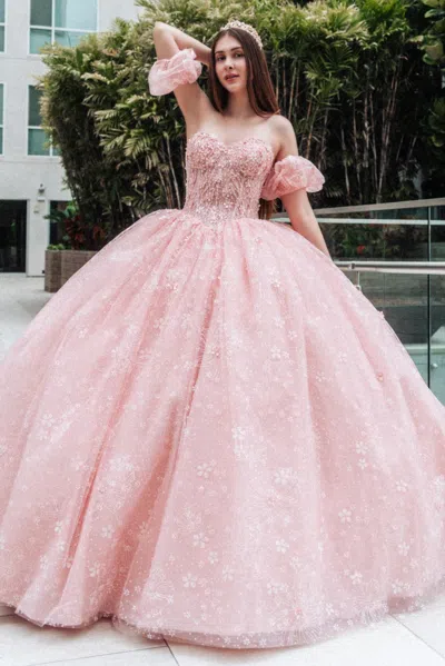 Gls Long Ball Gown Glitter Print Sweetheart Quinceanera Dress In Pink