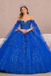 Gls Long Ball Gown Glitter Quinceanera Dress In Blue