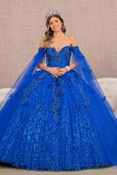 Gls Long Ball Gown Glitter Quinceanera Dress In Blue