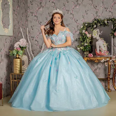 Gls Long Ball Gown Glitter Quinceanera Dress In Blue