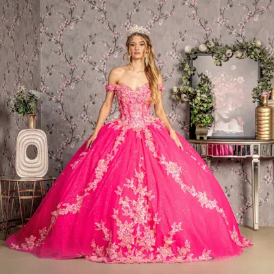 Gls Long Ball Gown Glitter Quinceanera Dress In Pink