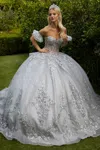 Gls Long Ball Gown Quinceanera Glitter Dress In Silver