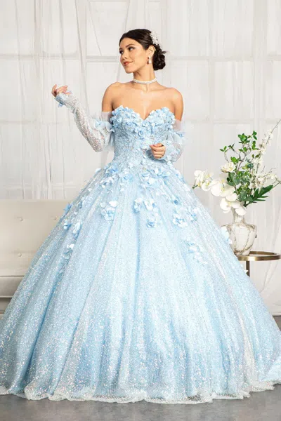 Gls Long Ball Gown Sequins Quinceanera Dress In Blue
