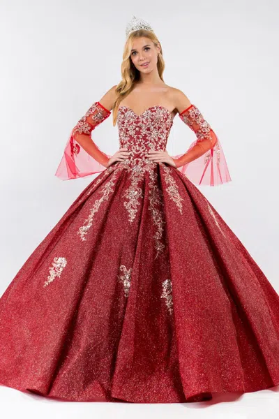 Gls Long Ball Gown Strapless Quinceanera Dress In Burgundy