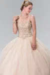 Gls Long Beaded Strap Quinceanera Dress In Gold