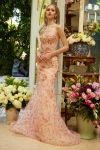 Gls Long Fitted Floral Applique Formal Sequin Prom Dress In Orange