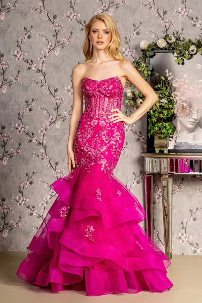 Gls Long Fitted Formal Evening Prom Dress In Pink