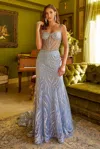 Gls Long Fitted Formal Glitter Prom Dress In Silver