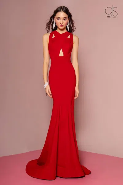 Gls Long Fitted Keyhole Formal Evening Prom Dress In Red