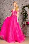 Gls Long Formal 3d Flower A Line Prom Dress In Pink