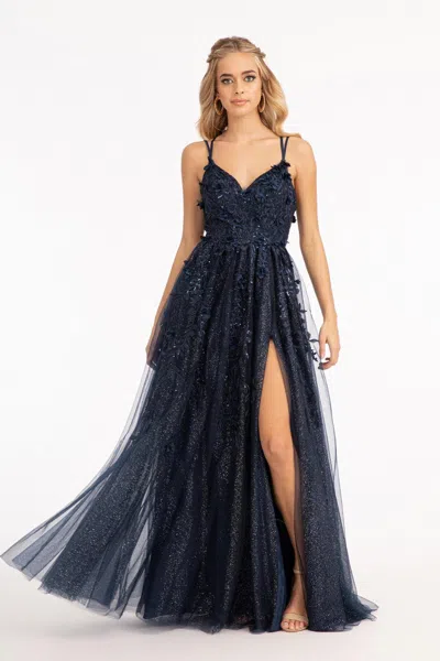 Gls Long Formal A Line Prom Dress In Blue
