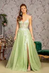 Gls Long Formal A Line Slit Prom Dress In Green