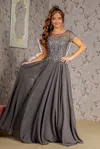 Gls Long Formal Beaded Mother Of The Bride Dress In Gray