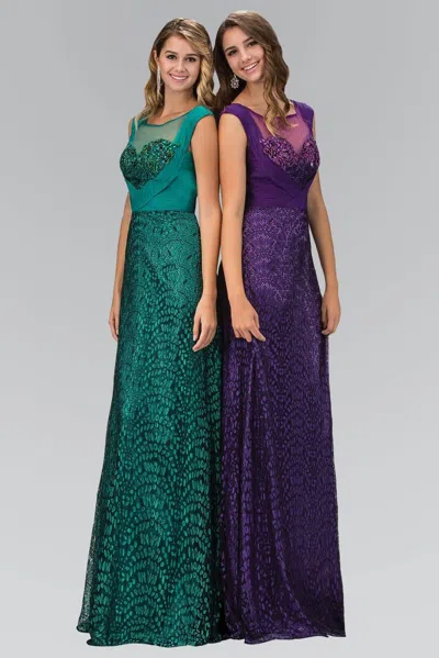 Gls Long Formal Cap Sleeve Mother Of The Bride Lace Dress In Multi