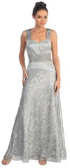 Gls Long Formal Daisy Pattern Lace Prom Dress In Gray