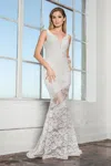 Gls Long Formal Fitted Lace Wedding Dress In White