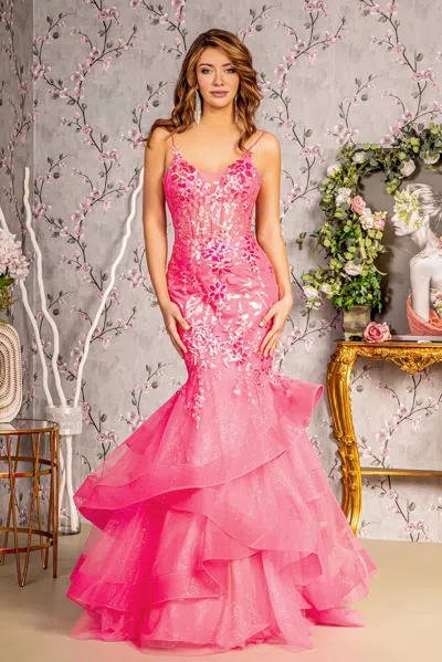 Gls Long Formal Glitter Evening Prom Gown In Pink