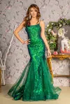 Gls Long Formal Glitter Prom Dress In Green