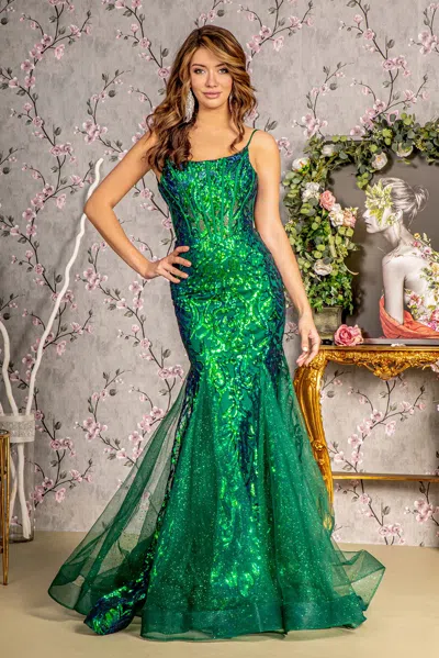Gls Long Formal Glitter Prom Dress In Green