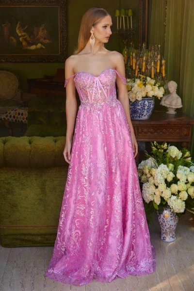 Gls Long Formal Glitter Sequin A Line Prom Dress In Pink