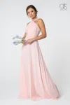 Gls Long Formal Halter Bridesmaids Chiffon Prom Dress In Pink