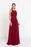 Gls Long Formal Halter Chiffon Prom Evening Dress In Burgundy