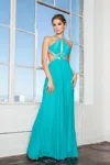 Gls Long Formal Halter Neck Evening Prom Dress In Blue