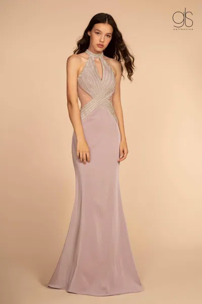Gls Long Formal Halter Prom Dress In Mauve In Pink