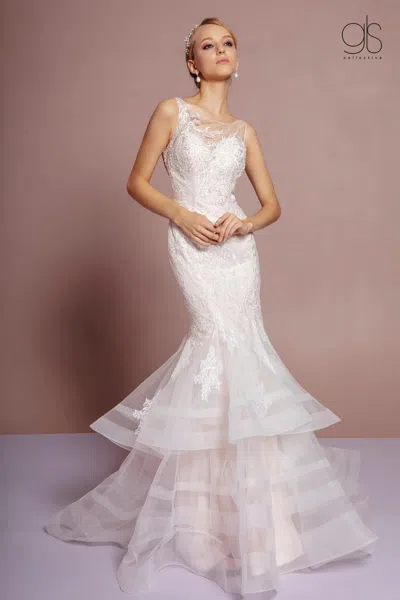 Gls Long Formal Layered Bridal Gown In White