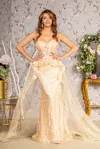 Gls Long Formal Mermaid Overskirt Prom Gown In Gold